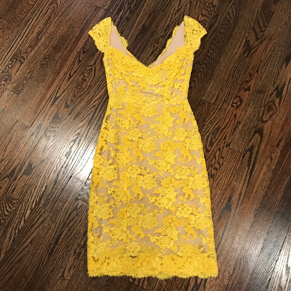 Reem Acra Yellow Lace Dress